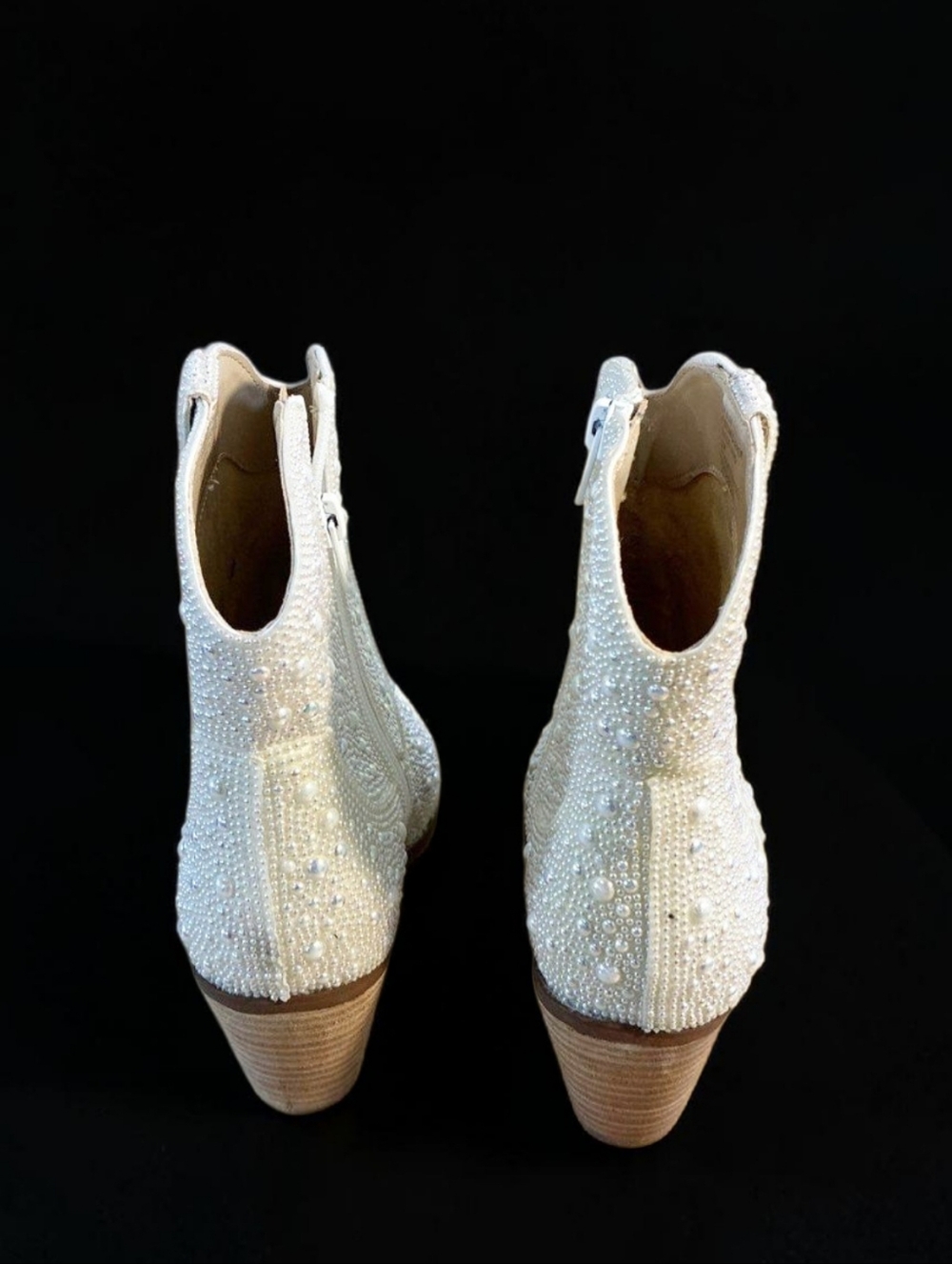 Betsey Johnson Diva Pearl Glass Stones White Pearl Western Ankle Boots - Picture 5 of 10